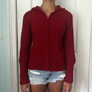 Red Knit Zip Up Jacket